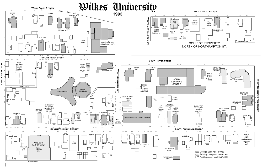 1993 map of Wilkes University campus