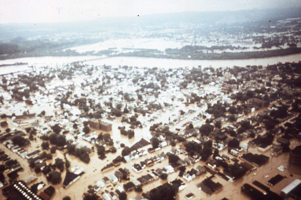 Aerial photograph of Wilkes-Barre after the Hurricane Agnes flood.