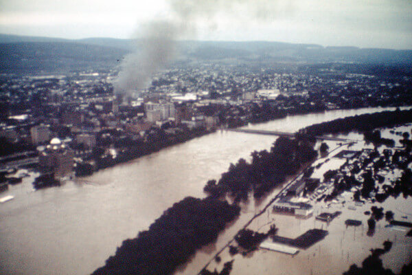 Aerial photograph of Wilkes-Barre after the Hurricane Agnes flood.