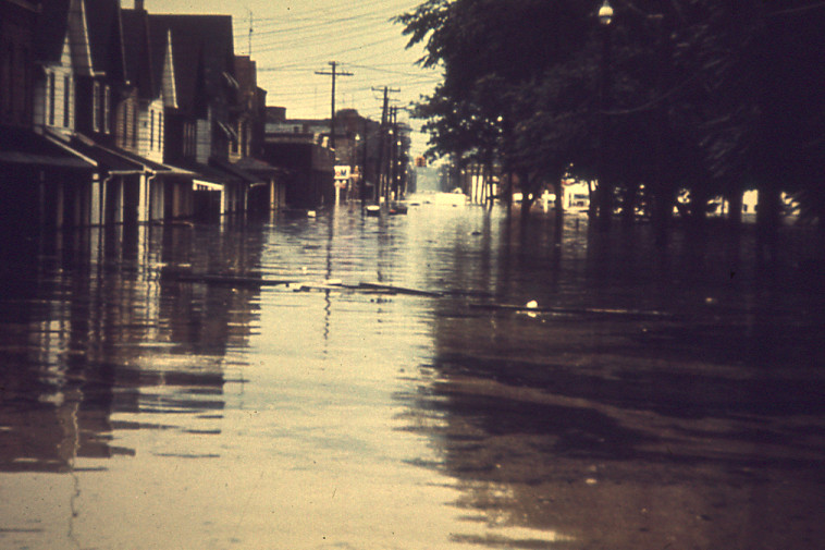 A flooded street in Wilkes-Barre following Hurricane Agnes.