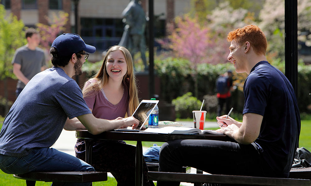 Wilkes students eating outside on campus