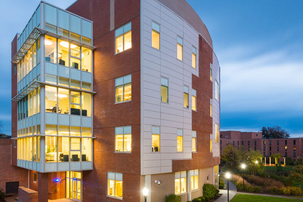 Cohen Science Center lit at night