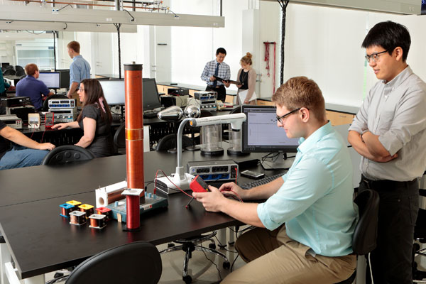 Students and faculty working in Mark Engineering Center lab.