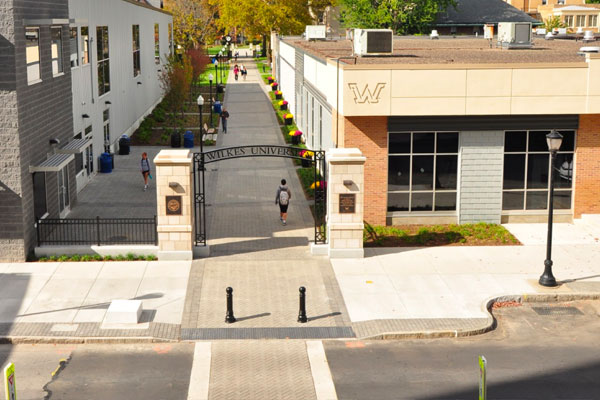 View of streetscaping improvements in front of the Simms Center, Sordoni Art Gallery and Karambelas Center. 