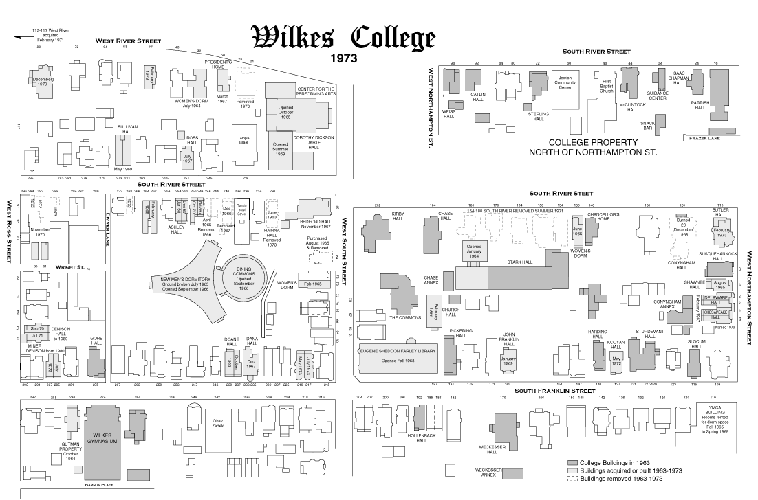 1973 map of Wilkes University campus