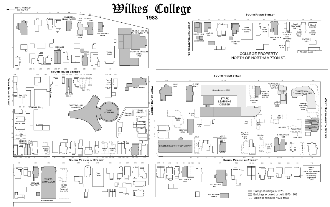 1983 map of Wilkes University Campus
