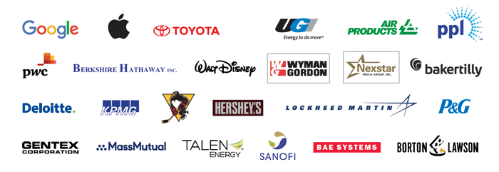 Companies logos of where Wilkes students have interned.