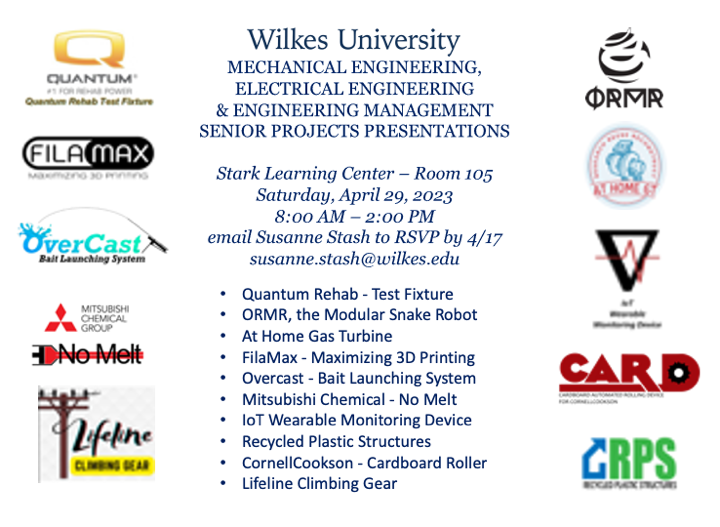 Spring 2022 Mechanical Engineering & Engineering Management Senior Project Presentations - Saturday, April 30, 2022 | 10 a.m. - 3:45 p.m. | SLC 101